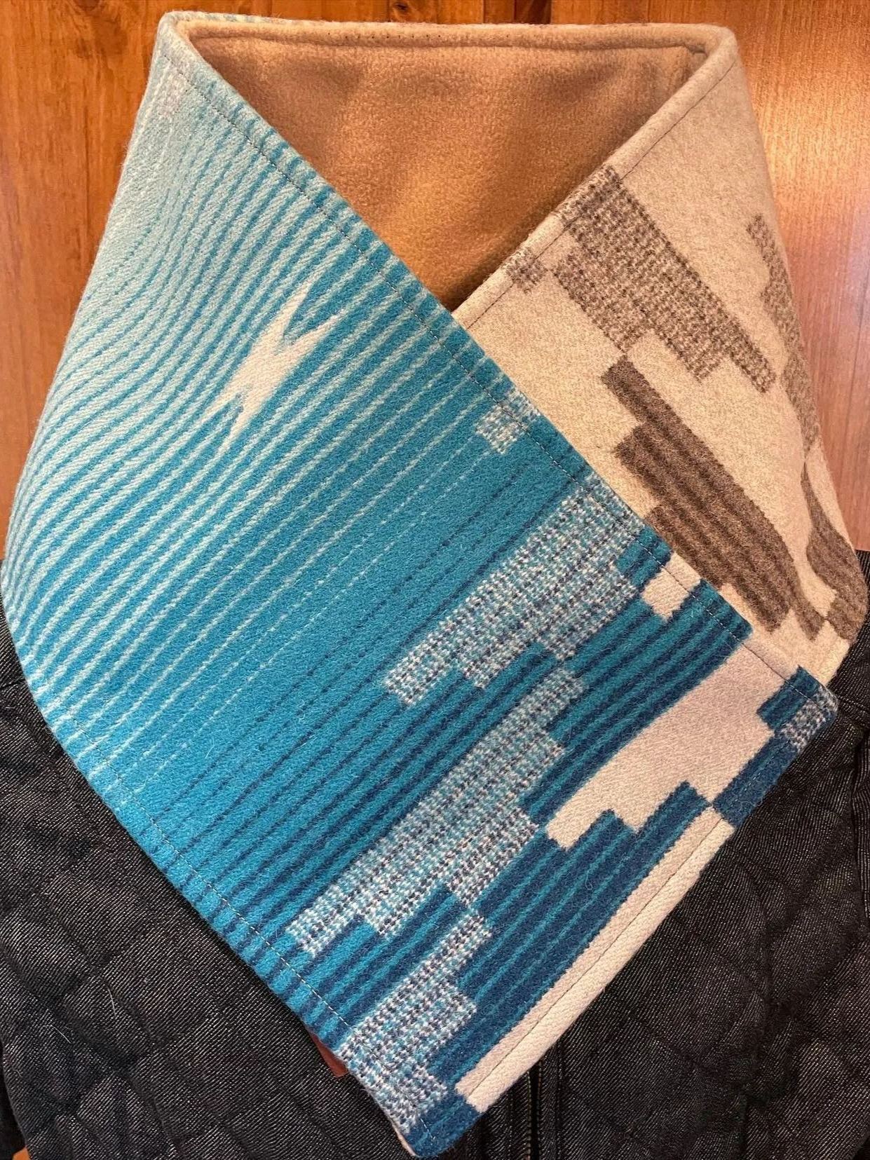 Women's Western Cowboy Blue Aztec Warm Neck Hood