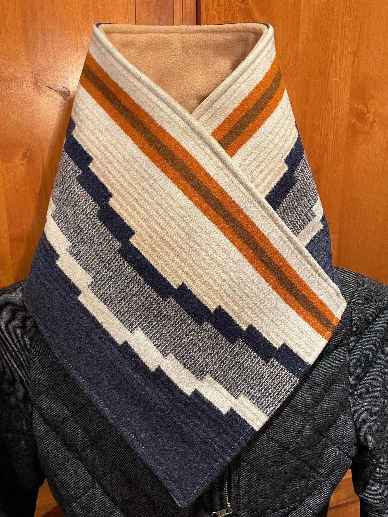 Women's Western Cowboy Navy Aztec Warm Neck Hood