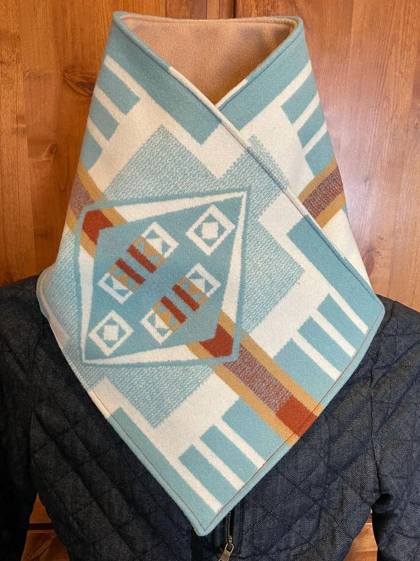 Women's Western Cowboy Sky Blue Aztec Warm Neck Hood