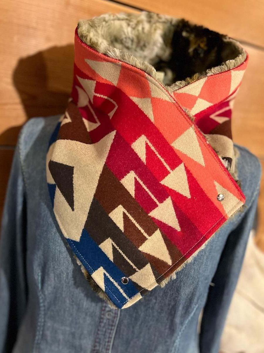 Women's Western Red Aztec Sherpa Warm Neck Hood