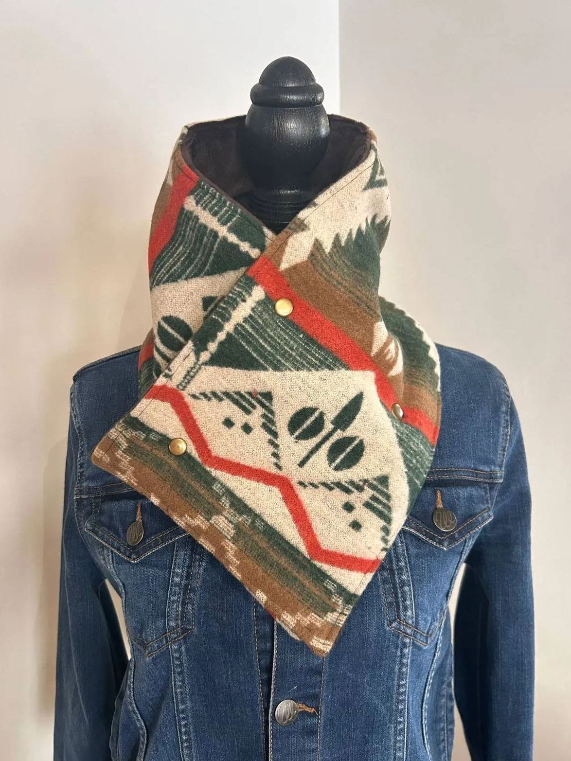 Women's Western Green Aztec Warm Neck Hood