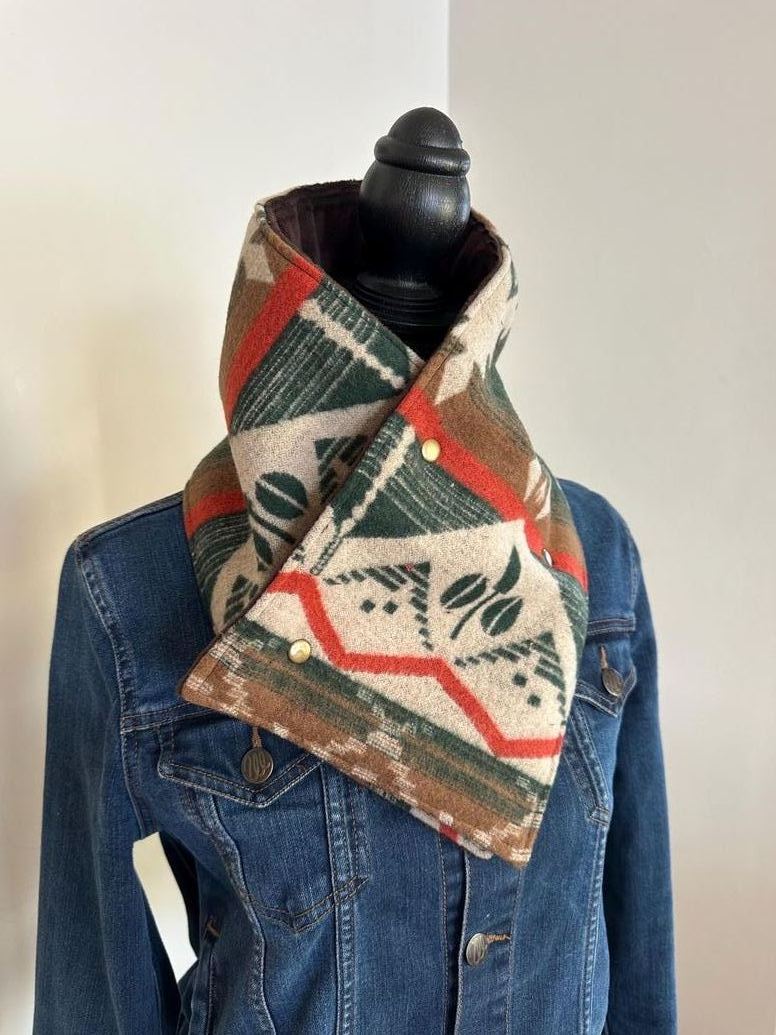 Women's Western Green Aztec Warm Neck Hood