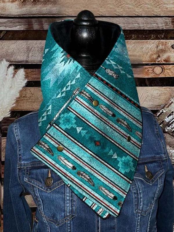 Women's Western Cowboy Blue Aztec Warm Neck Hood
