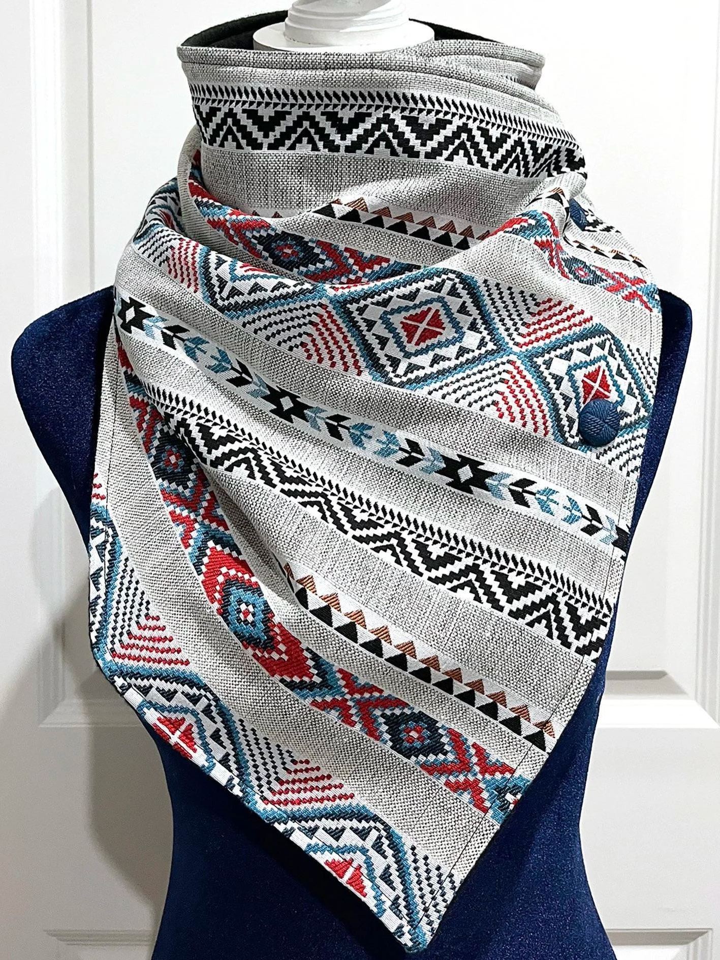 AZTEC GREY & COLOUR PATTERN Western Warm Neck Hood