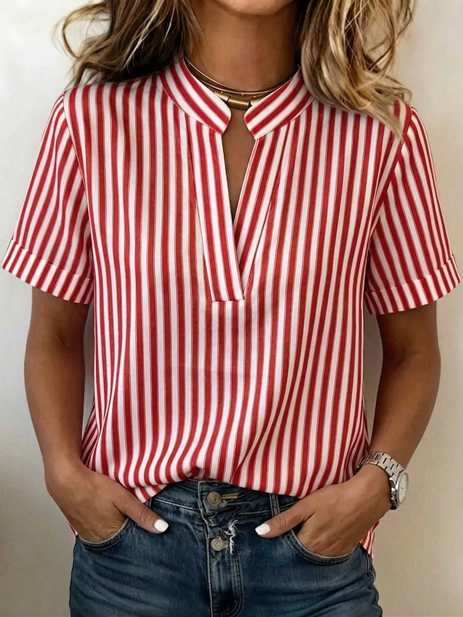 🎁Mother’s Day Sale 49% OFF-Casual Striped V-neck Cotton-linen Blouse