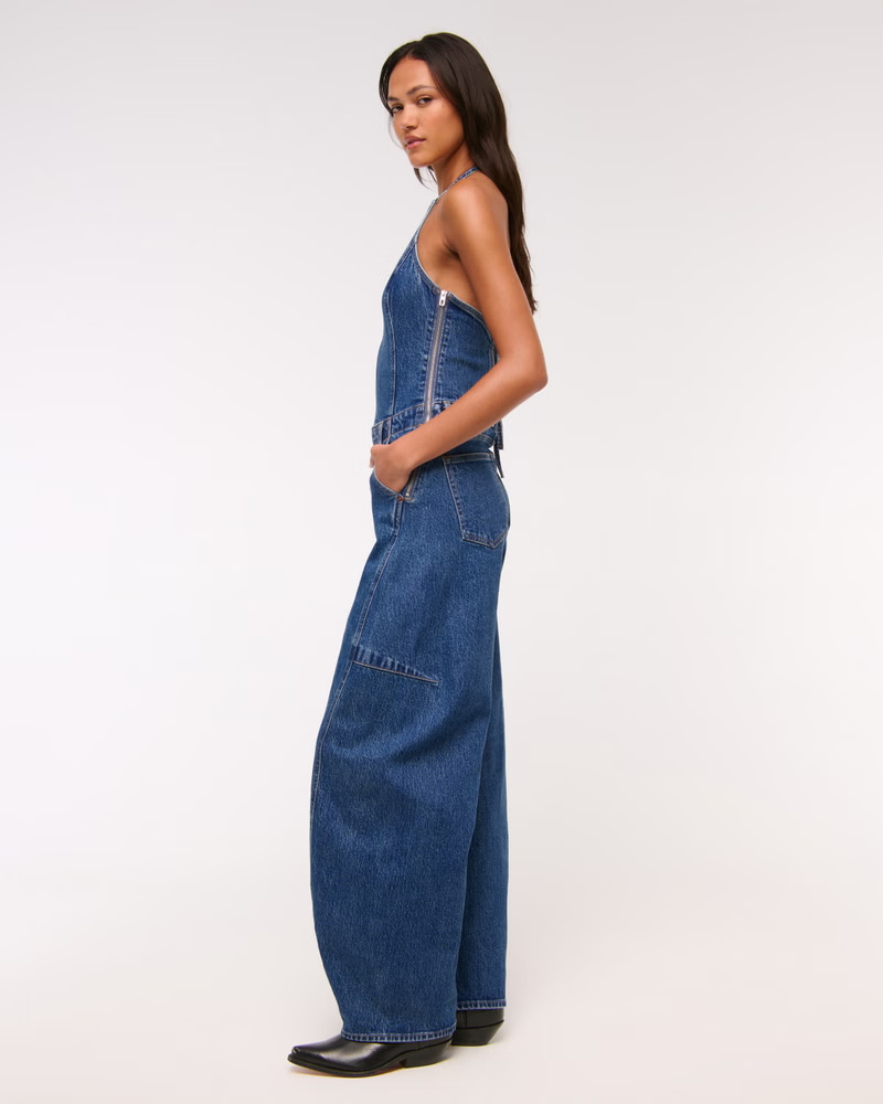 Halter Barrel Denim Jumpsuit
