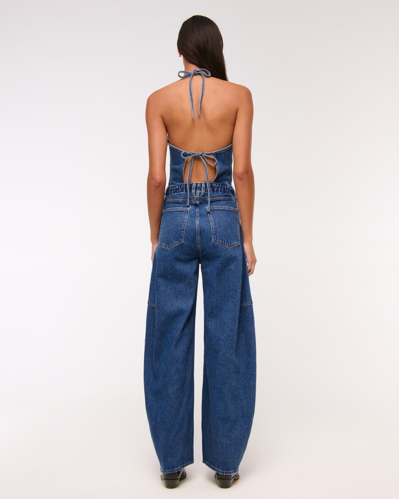 Halter Barrel Denim Jumpsuit