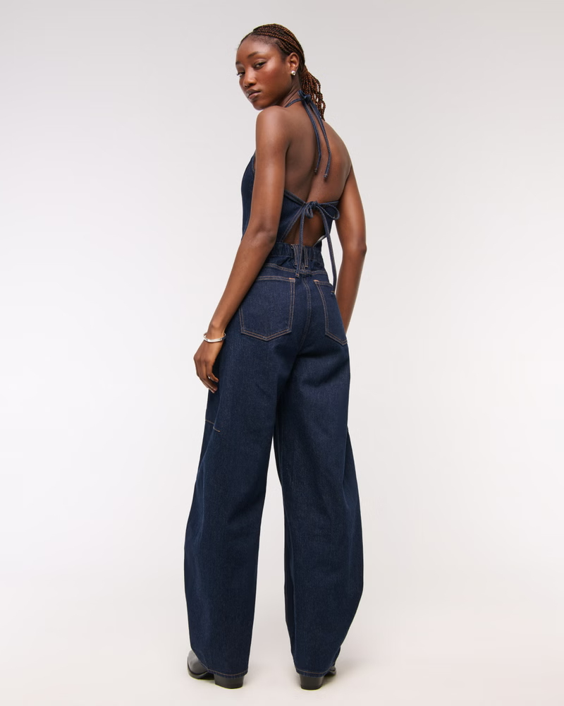 Halter Barrel Denim Jumpsuit