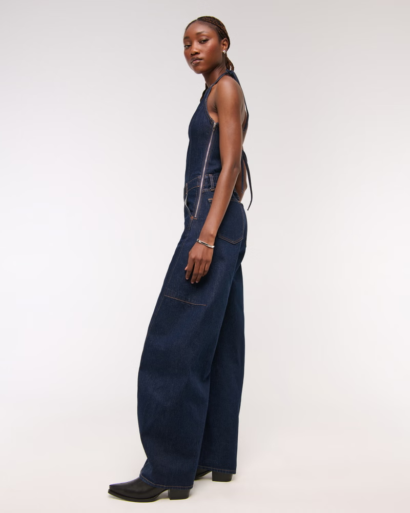 Halter Barrel Denim Jumpsuit