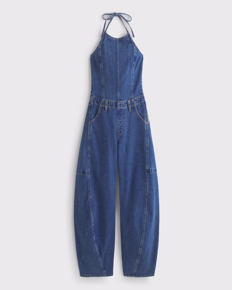 Halter Barrel Denim Jumpsuit
