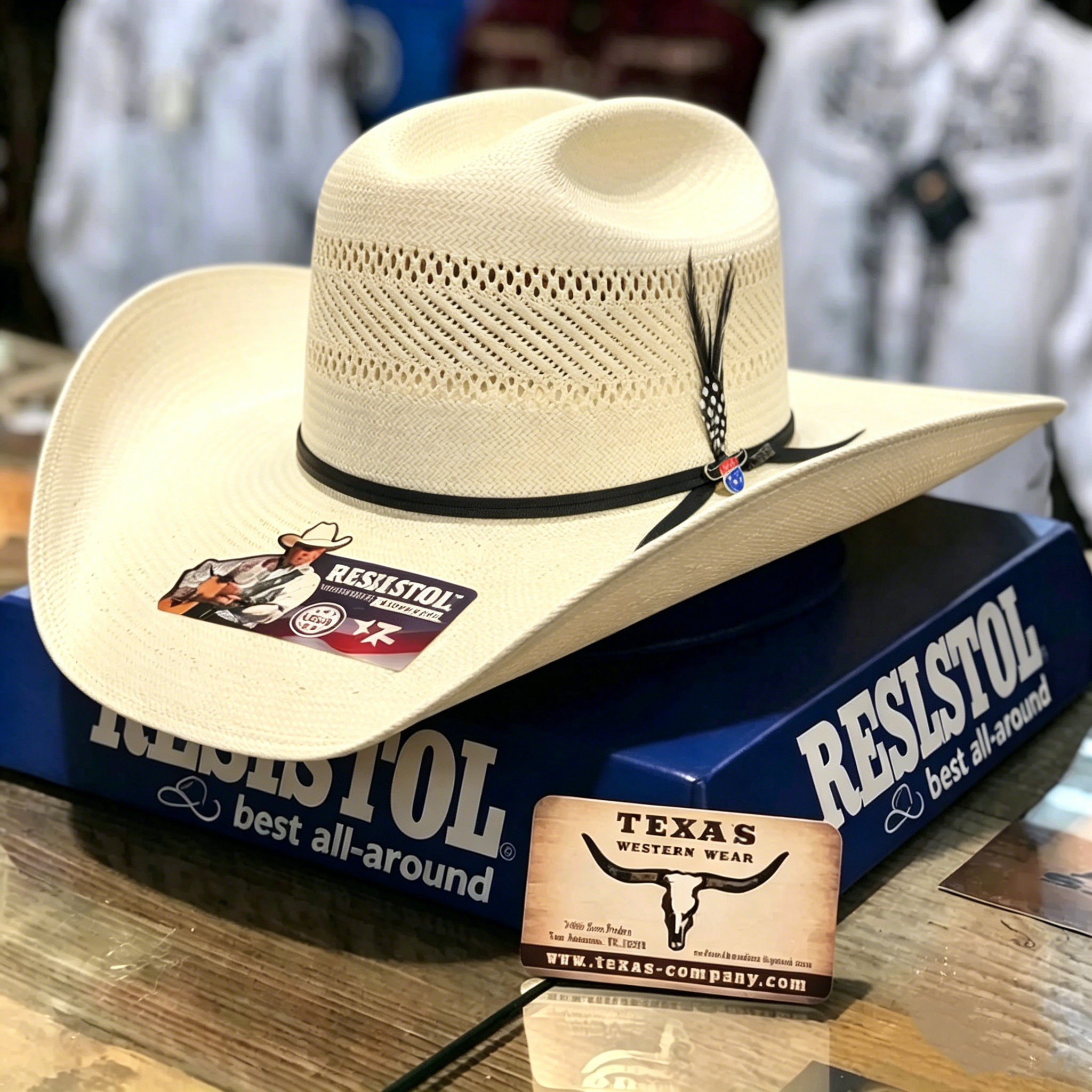 RES George Straight 10x Colt Cowboy Straw Hat With Feather