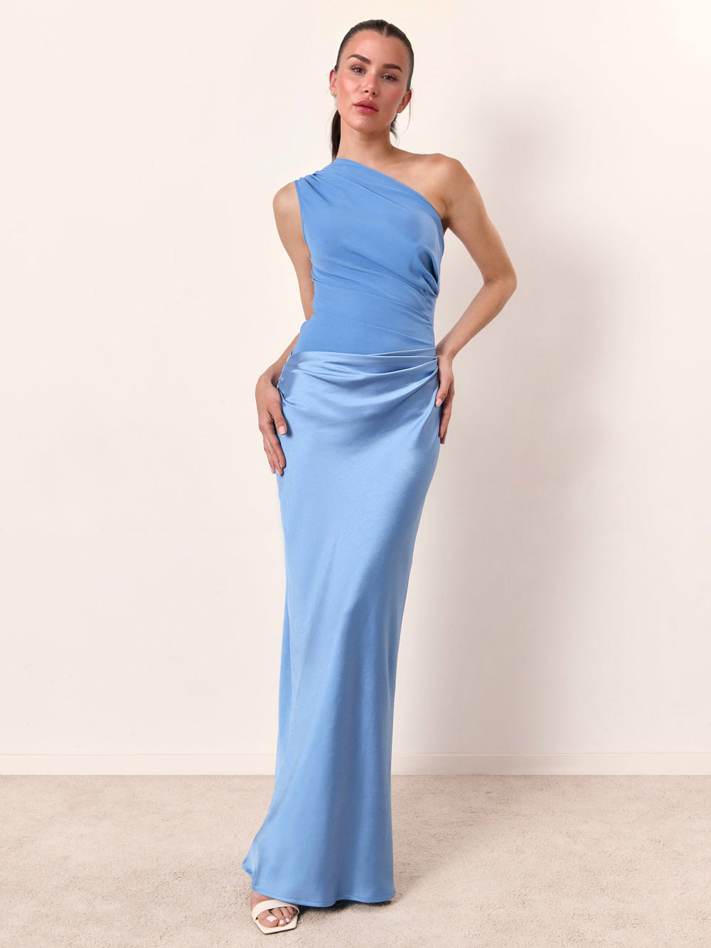 Elegant One Shoulder Neck Pleated Party Maxi Dress