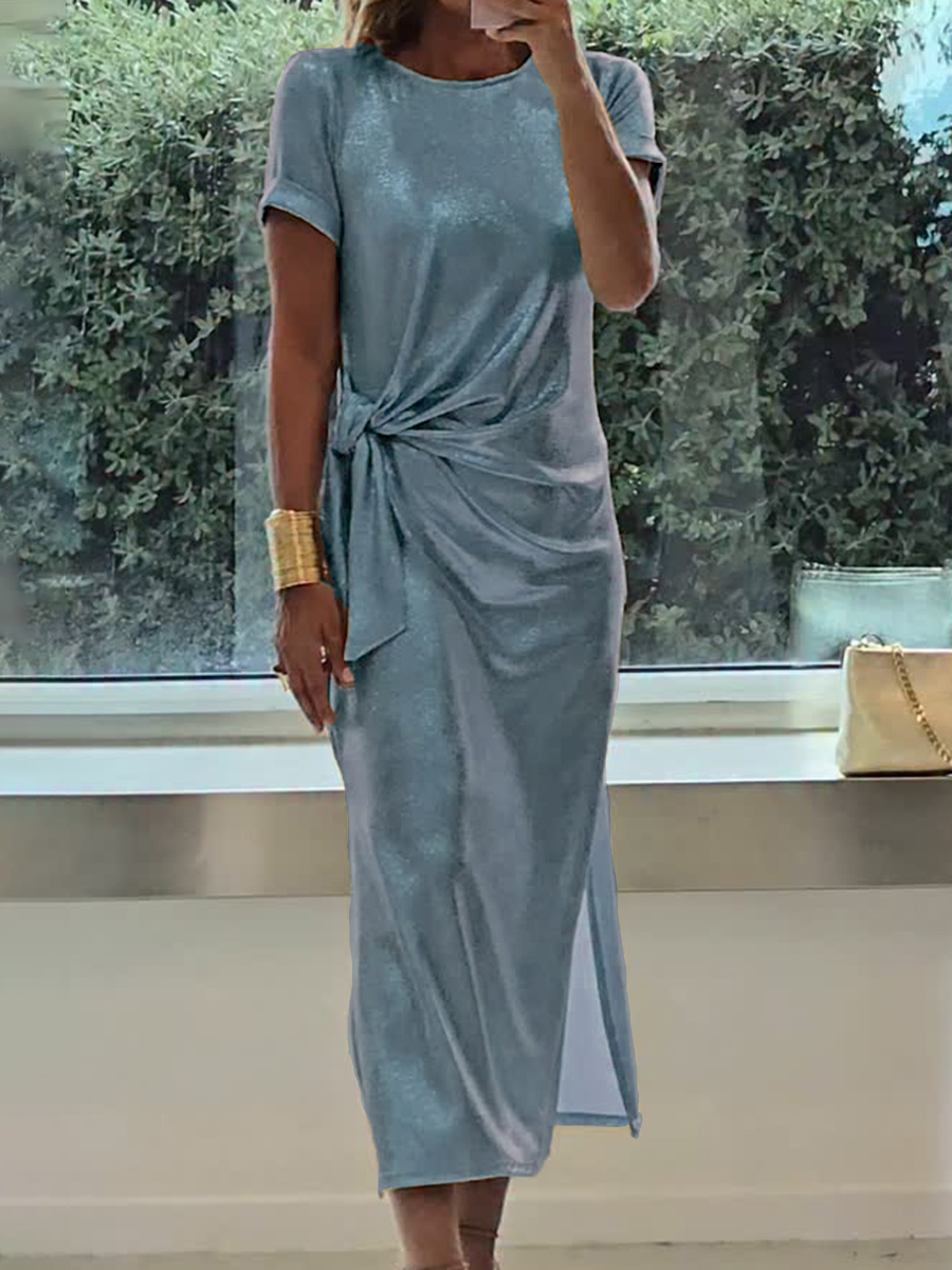 Elegant Twisted Shiny Fabric Midi Dress