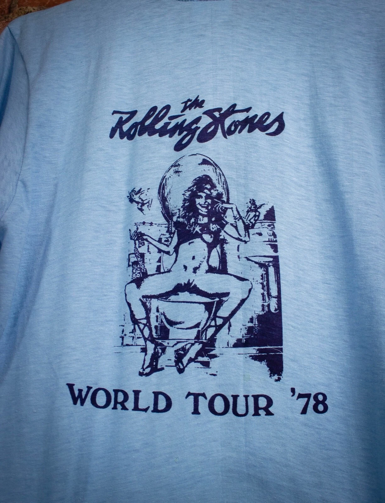 Vintage Rolling Stones World Tour Concert Pocket T Shirt 1978 Light Blue 