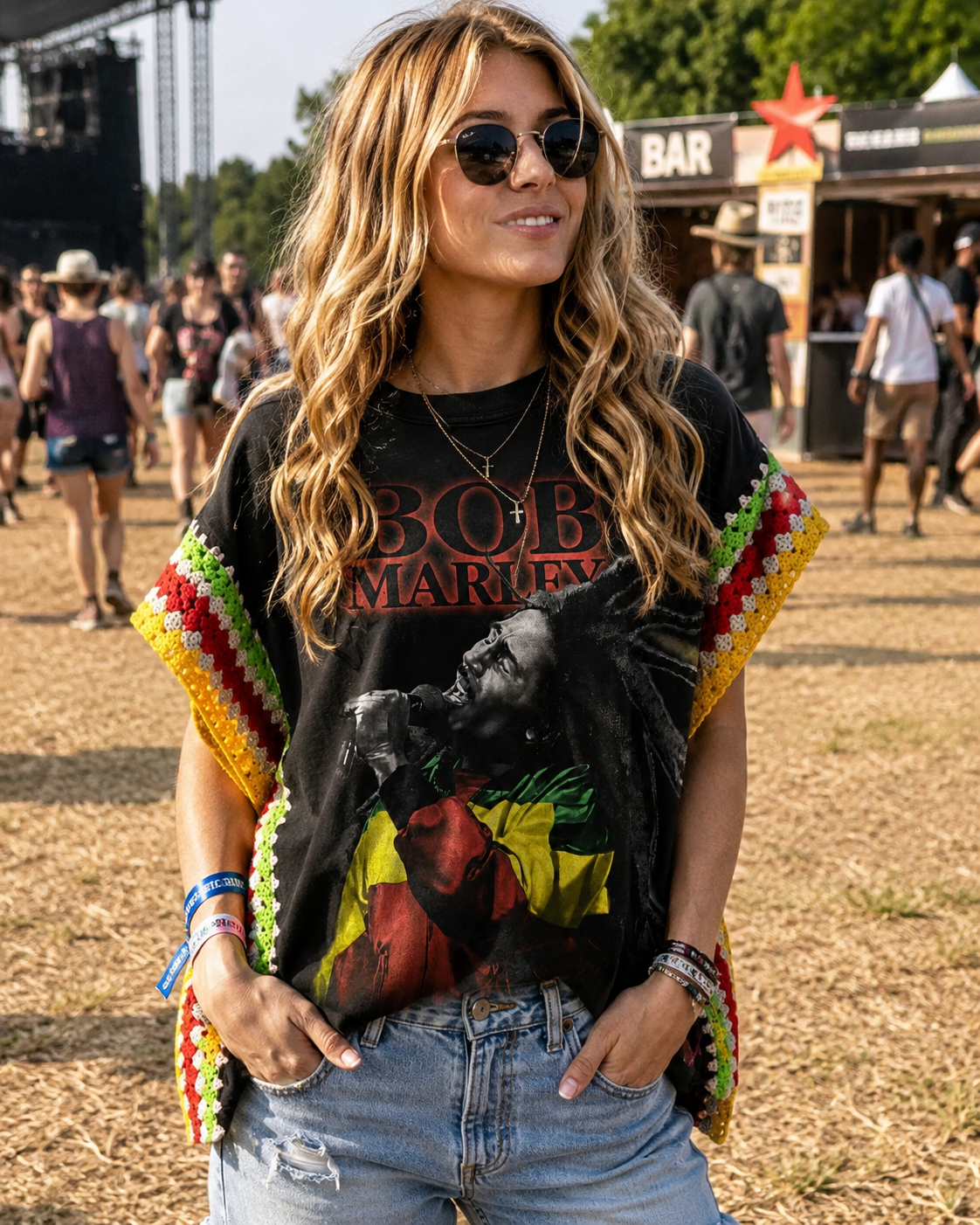 Exclusive! Hand Crochet Side Spliced Bob Marley Vintage T-Shirt