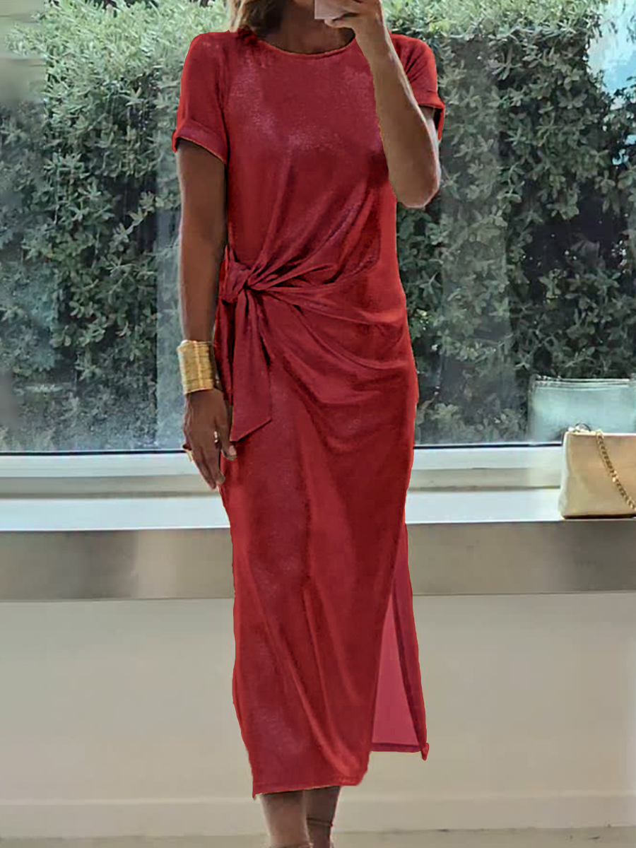 Elegant Twisted Shiny Fabric Midi Dress