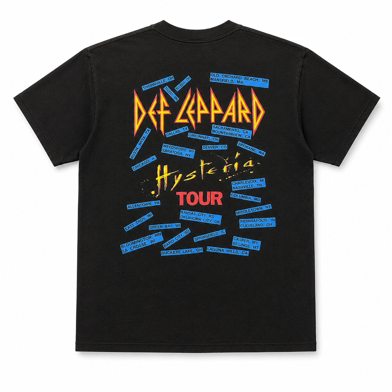 Vintage 80s DEF LEPPARD Hysteria 1988 tour concert t shirt with tour cities on back
