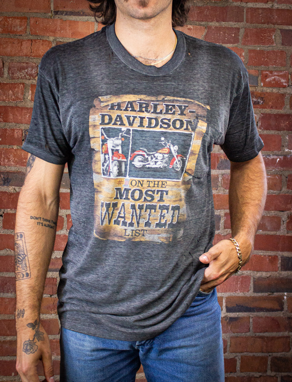 Vintage Harley Davidson Pocket T Shirt #1 Most Wanted List 80s 