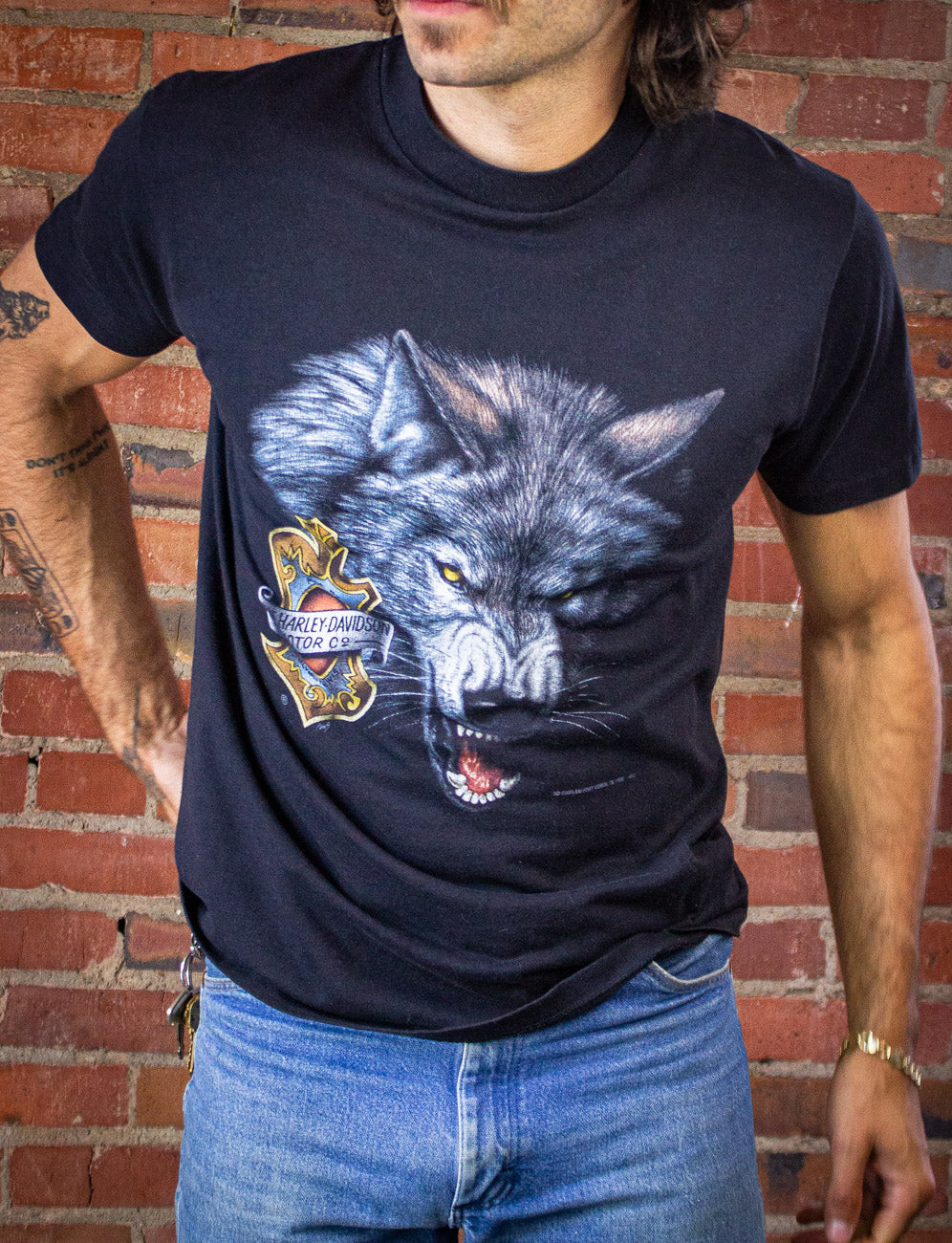 Vintage Harley Davidson Wolf 3 D Emblem Graphic T Shirt 1992