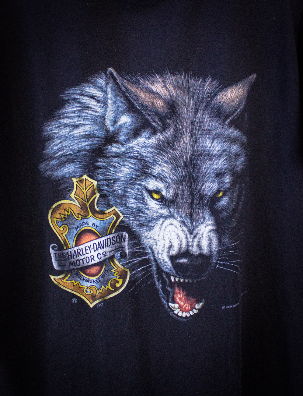 Vintage Harley Davidson Wolf 3 D Emblem Graphic T Shirt 1992