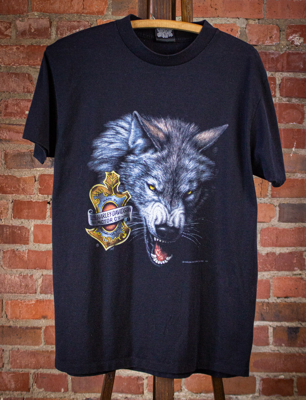 Vintage Harley Davidson Wolf 3 D Emblem Graphic T Shirt 1992
