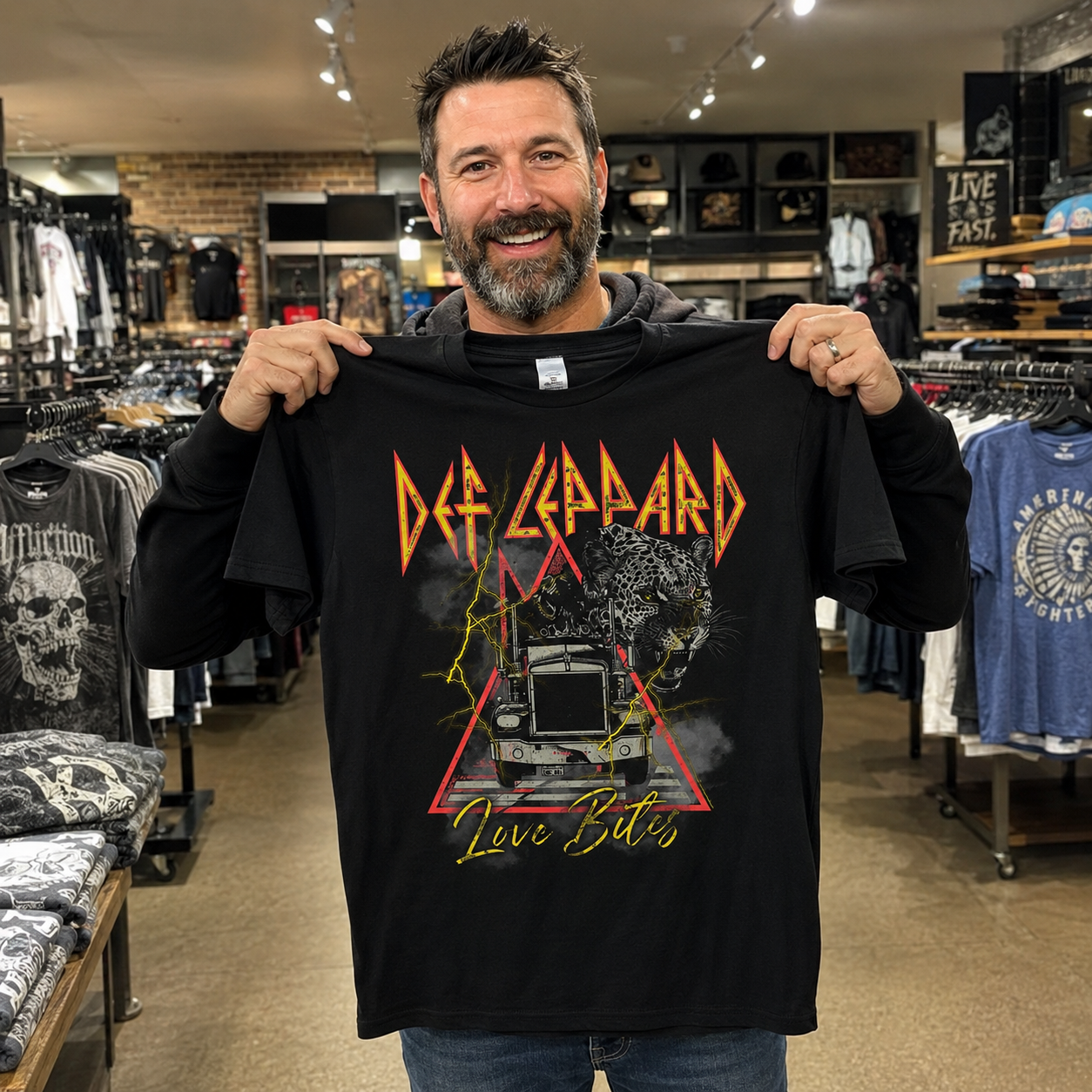 Def Leppard Love Bites Lightning Truck Black T-Shirt
