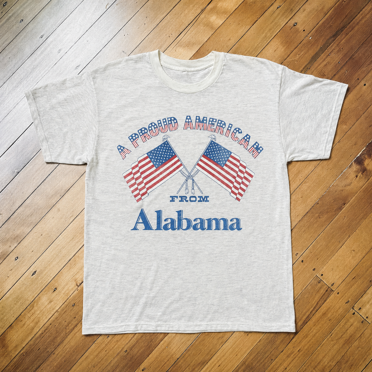 Vintage Proud American From Alabama Graphic T Shirt 80s White