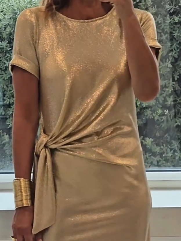 Elegant Twisted Shiny Fabric Midi Dress