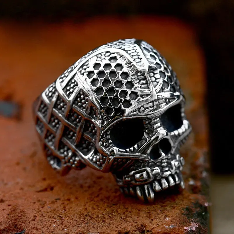 Vintage Gothic Evil Skull Ring Stainless Steel Men's Skeleton Biker Punk Ring