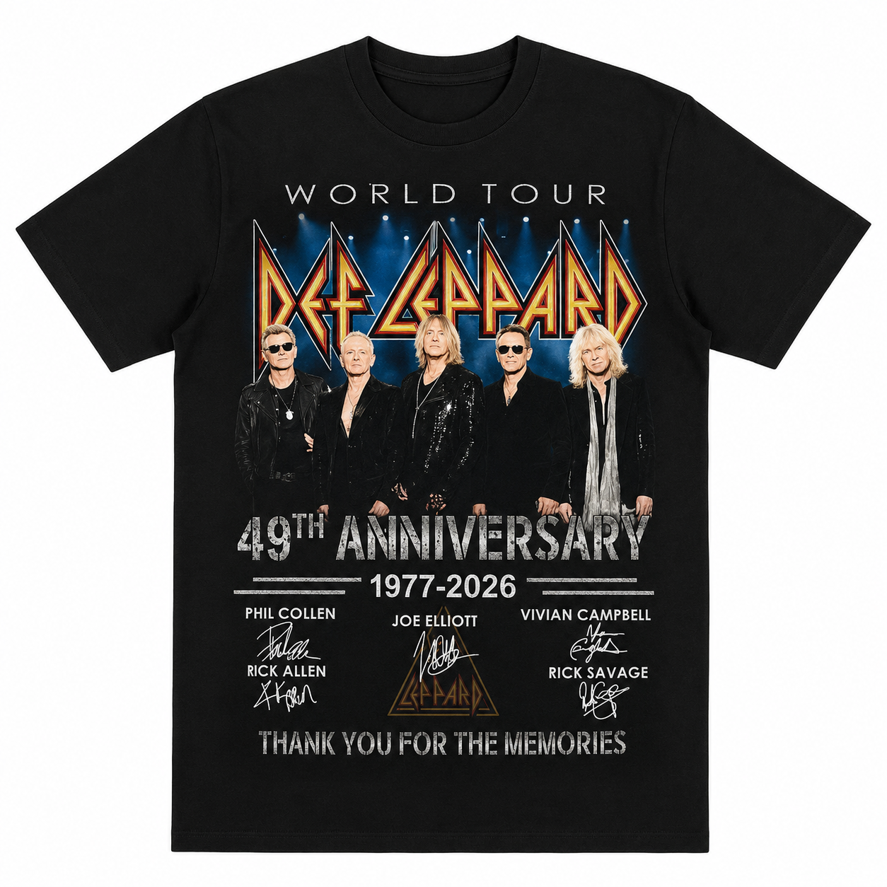 Def Leppard 49th Anniversary World Tour Commemorative Black T-Shirt｜1977–2026 Thank You For The Memories 🎸🔥