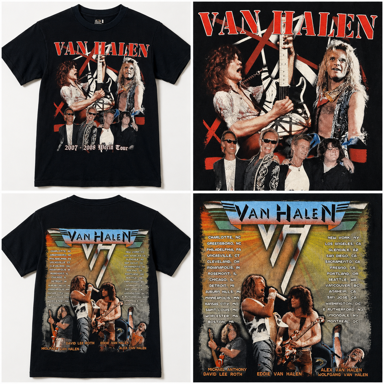 VTG Van Halen David Lee Roth Reunion World Tour 2007-2008 Concert T-Shirt