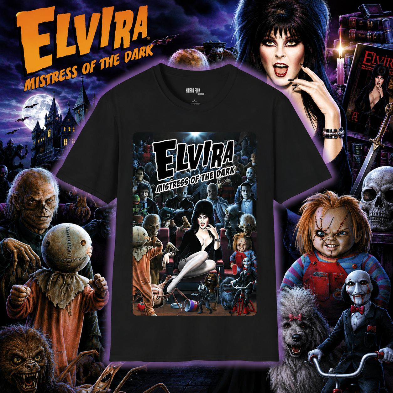 Elvira Movie Monster Collage T-Shirt