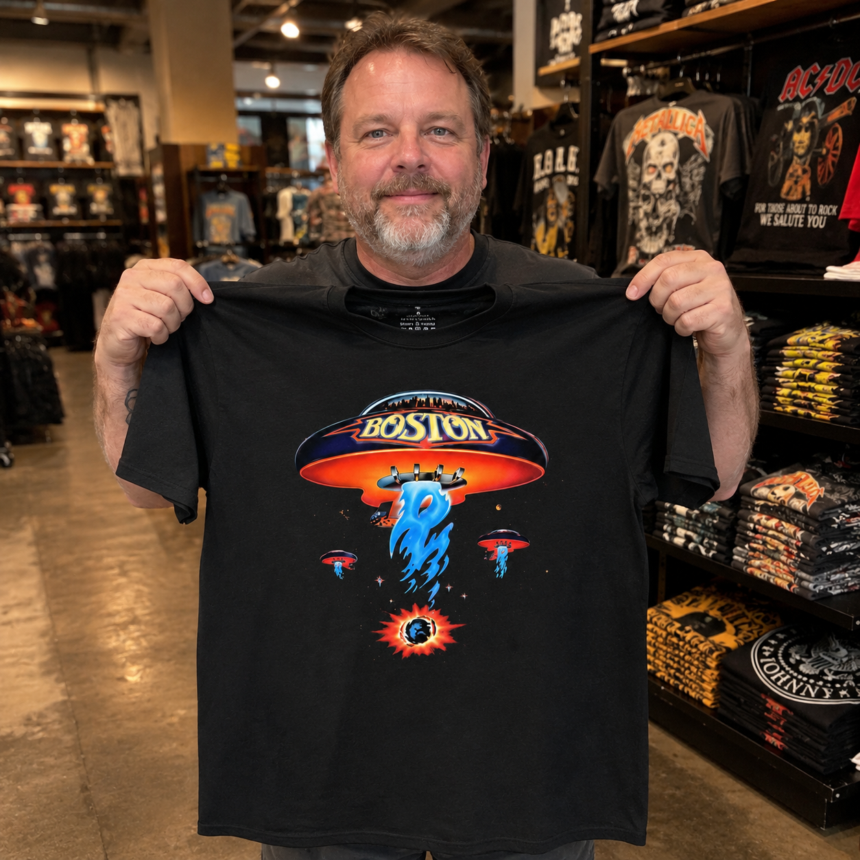 Vintage 1987 Boston Rock Band Legend Spaceship Symbol Tee