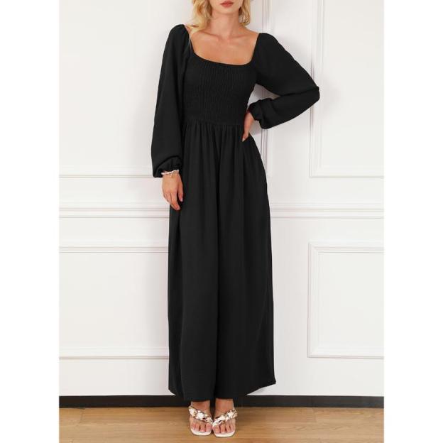 Dokotoo Women's Casual Loose Overalls Jumpsuits One Piece Long Sleeve Wide Leg Long Pant Rompers With Pockets