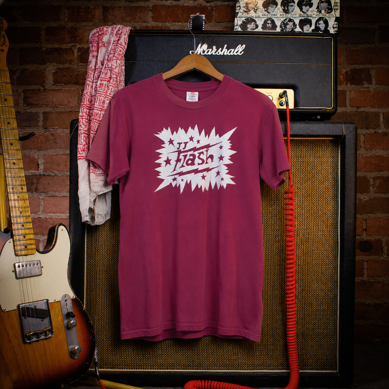 Vintage JJ Flash Rock N Roll Concert Graphic T Shirt Burgundy