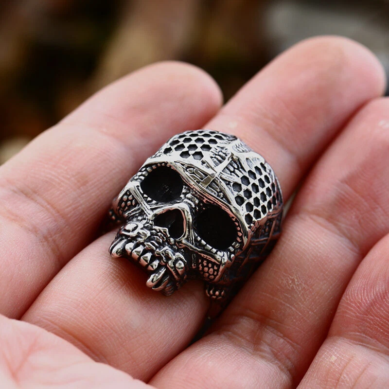 Vintage Gothic Evil Skull Ring Stainless Steel Men's Skeleton Biker Punk Ring