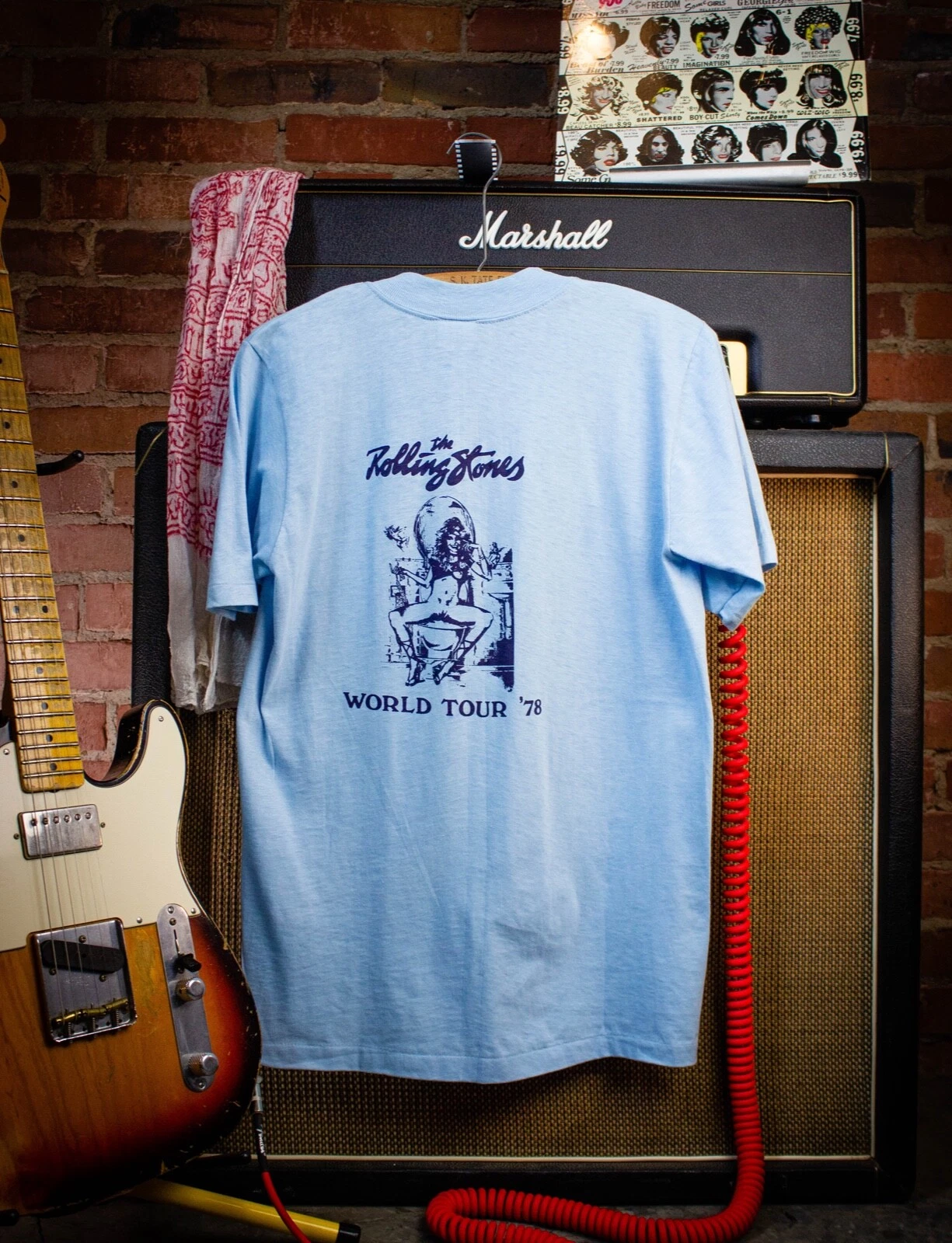 Vintage Rolling Stones World Tour Concert Pocket T Shirt 1978 Light Blue 