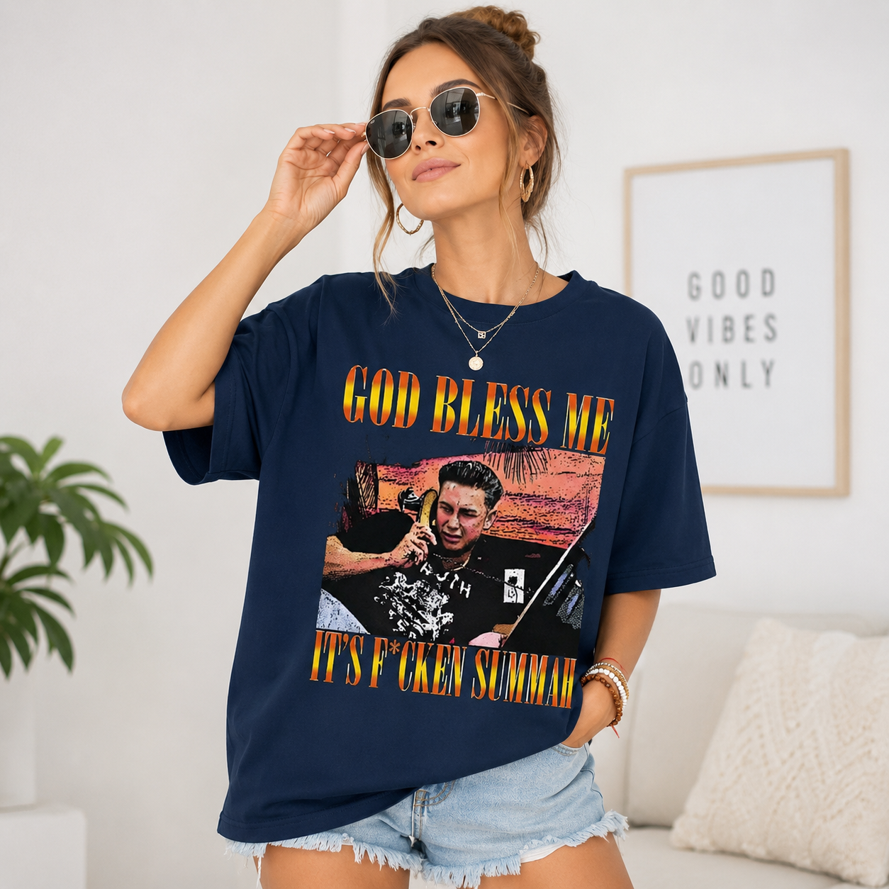 Funny God Bless Me It's Freakin Summah T-Shirt