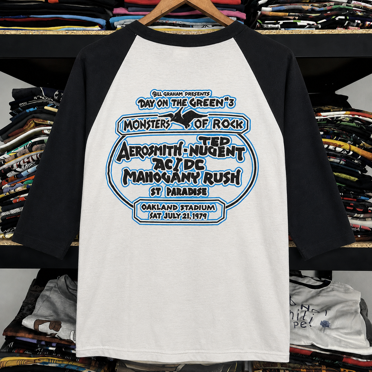 Back graphic of Monsters of Rock Aerosmith raglan shirt