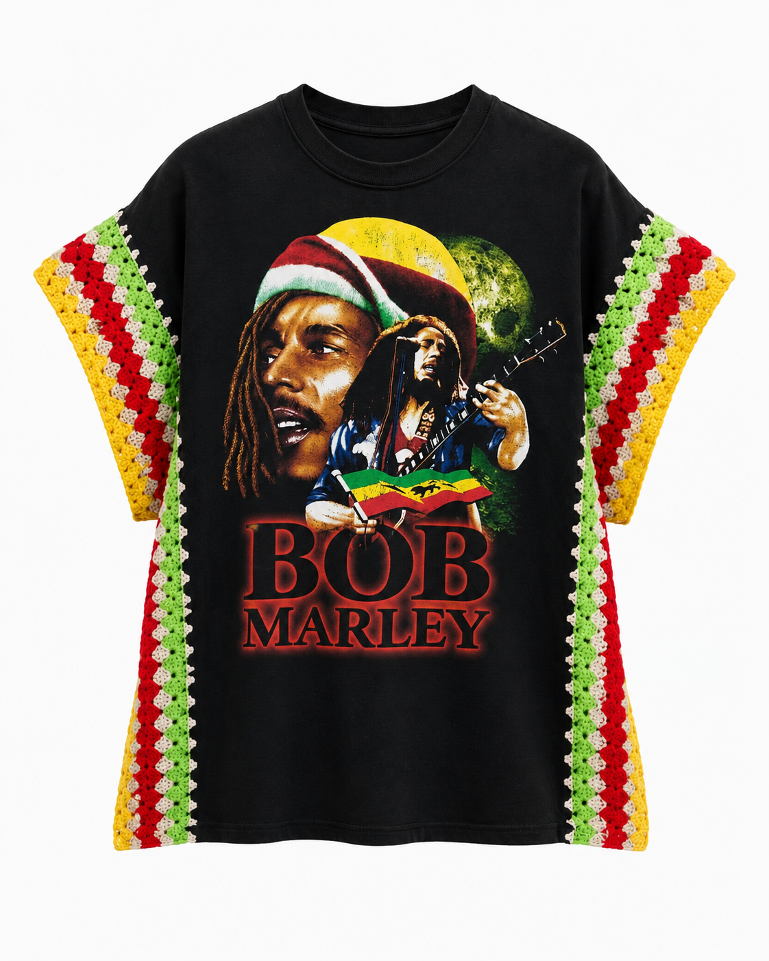 Exclusive! Hand Crochet Side Spliced Bob Marley Vintage T-Shirt