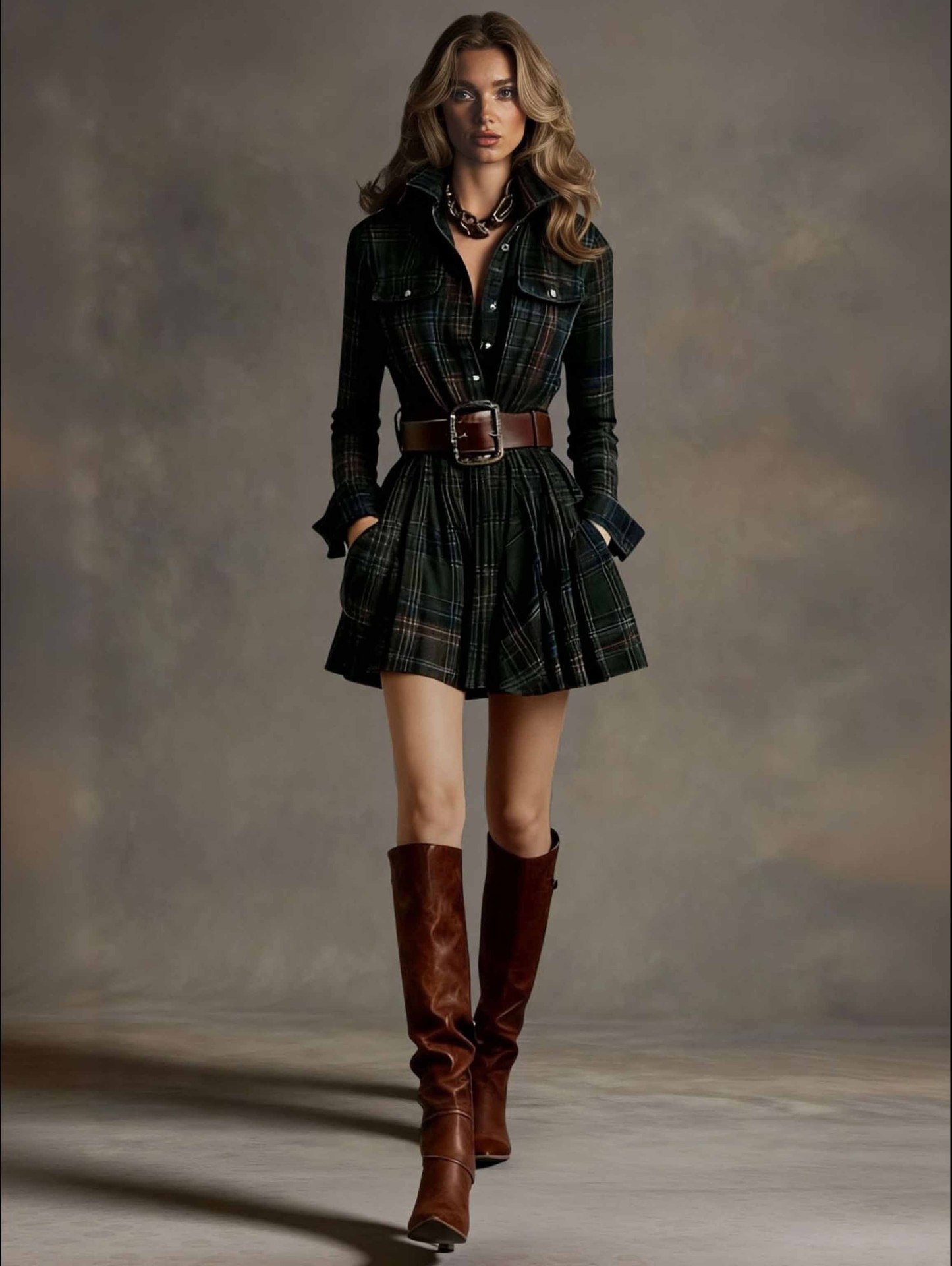 Retro Plaid Single-breasted Mini Dress