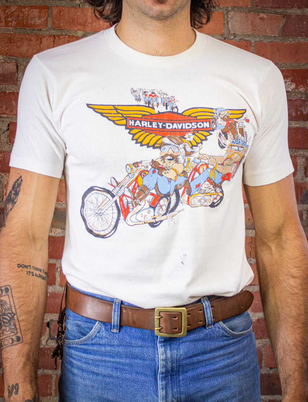 Vintage 70s Harley Davidson T Shirt Biker Gang Cartoon