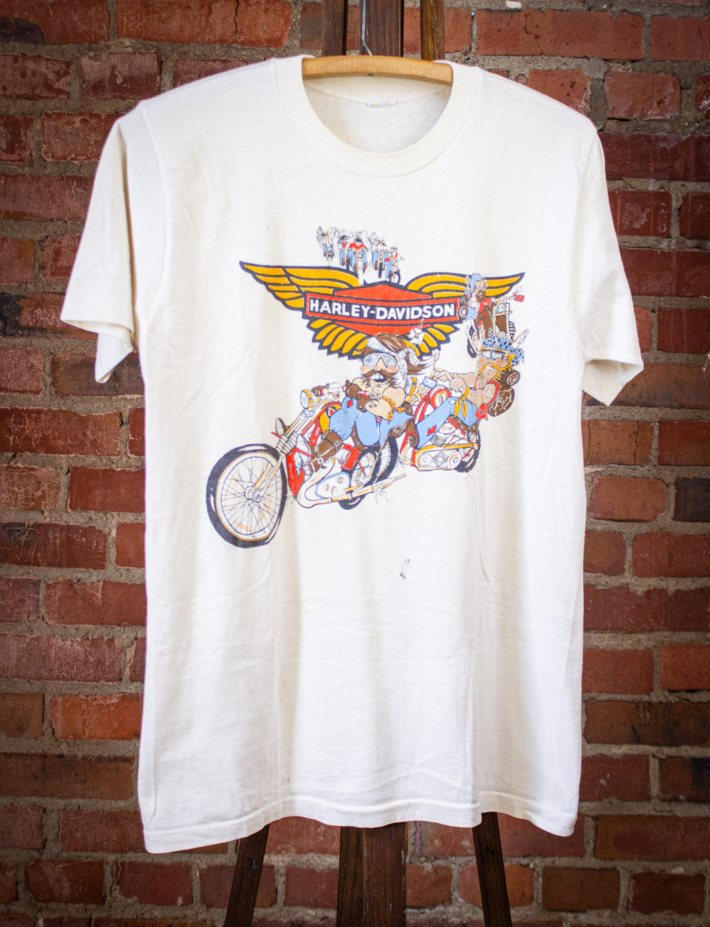 Vintage 70s Harley Davidson T Shirt Biker Gang Cartoon