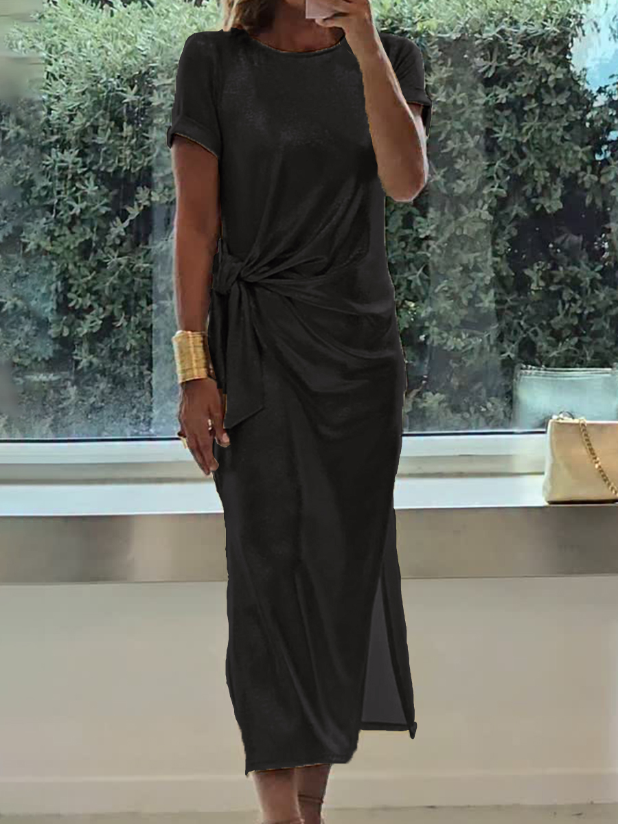 Elegant Twisted Shiny Fabric Midi Dress