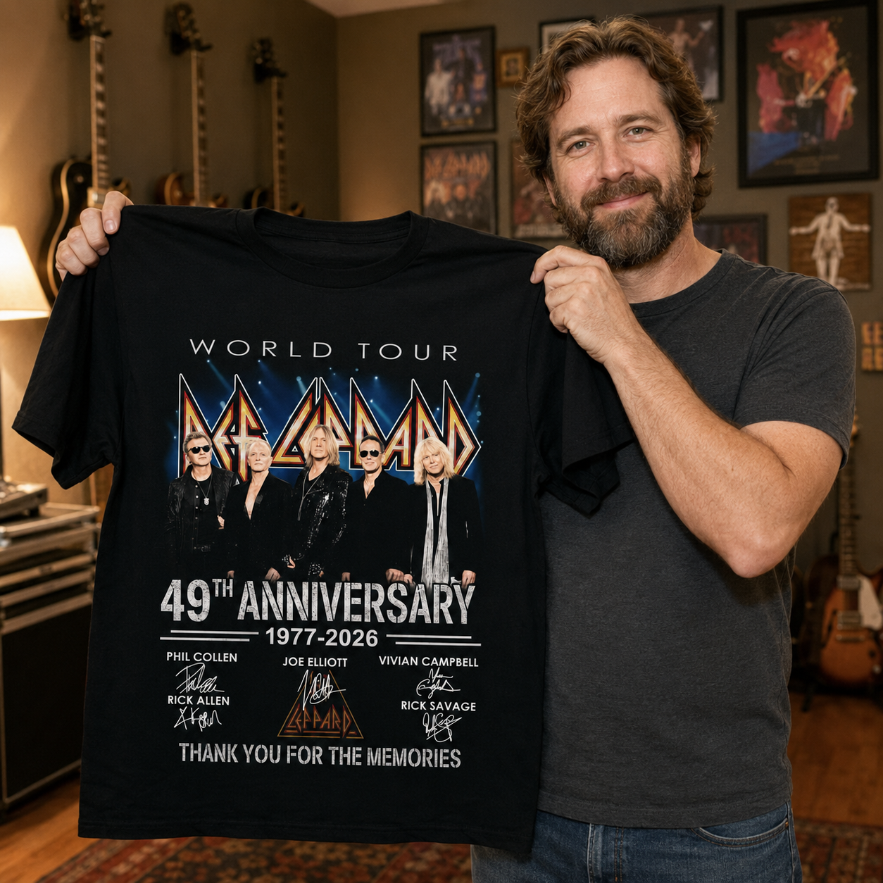 Def Leppard 49th Anniversary World Tour Commemorative Black T-Shirt｜1977–2026 Thank You For The Memories 🎸🔥