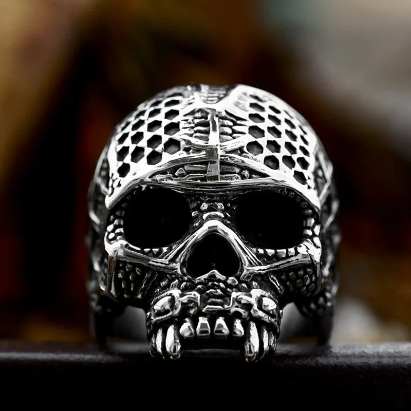 Vintage Gothic Evil Skull Ring Stainless Steel Men's Skeleton Biker Punk Ring