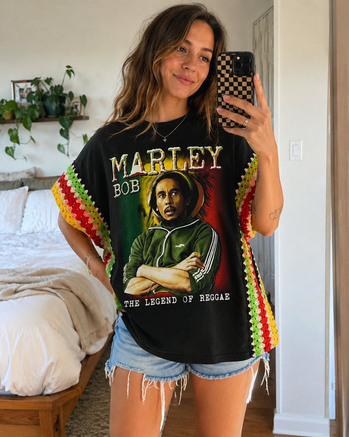 Exclusive! Handmade Upscycled Bob Marley Crochet Poncho
