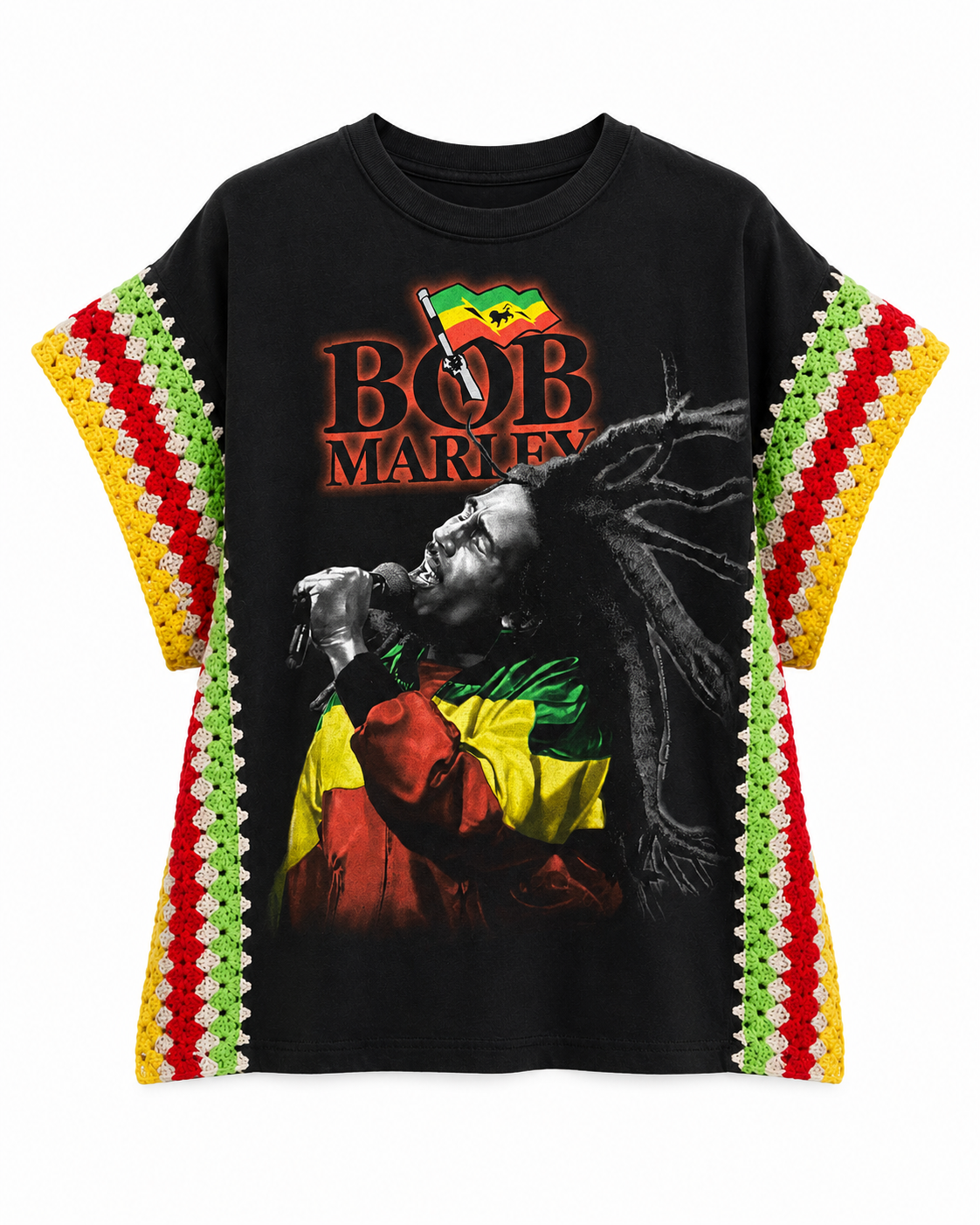 Exclusive! Hand Crochet Side Spliced Bob Marley Vintage T-Shirt