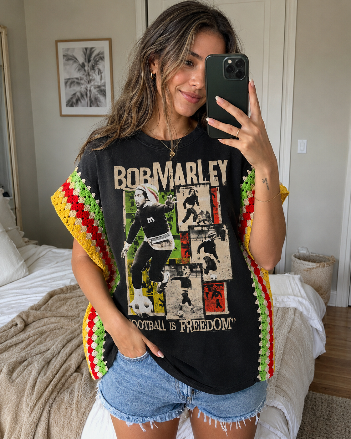 Exclusive! Handmade Upscycled Bob Marley Crochet Poncho