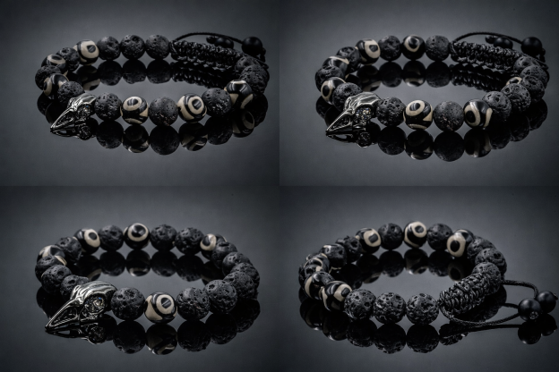 Raven Skull Bracelet Mens Skull Bracelet Bird Skull Black Lava Rock Bracelet Skeleton Celtic Gothic Jewelry Witch Bracelet Medieval jewelry